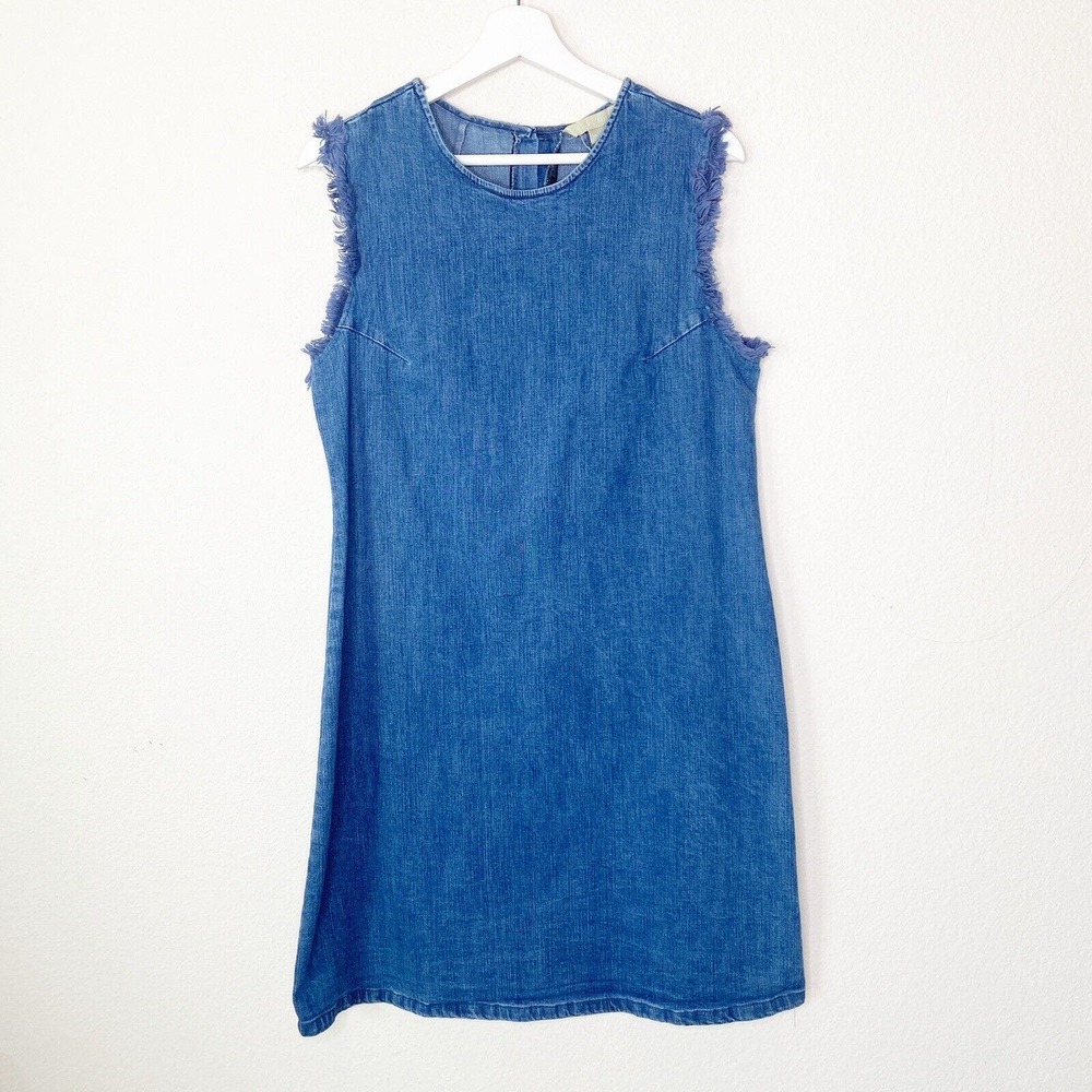 Hope & Harlow Blue Denim Frayed Sleeve Shift Dress 8
